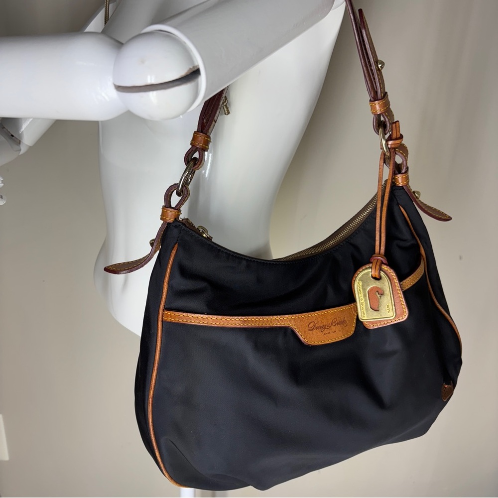 Dooney & Bourke Black Nylon Leather Hobo Shoulder Bag